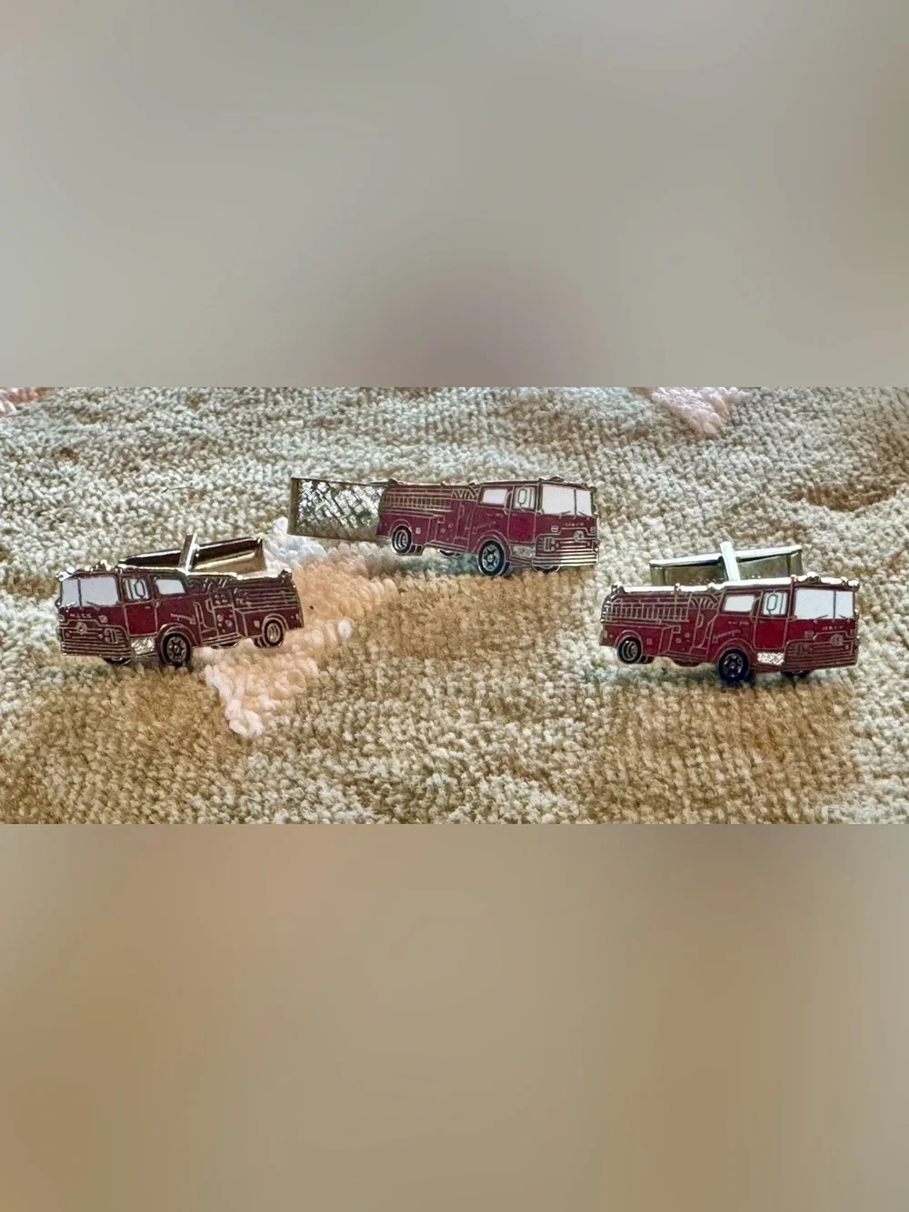 Vintage Firetruck Set Cufflinks Tie Clip And 3 More Tie Clips Semi Trucks Devil